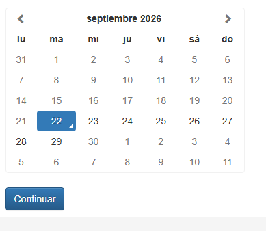 Calendario para elegir el dia de la reserva