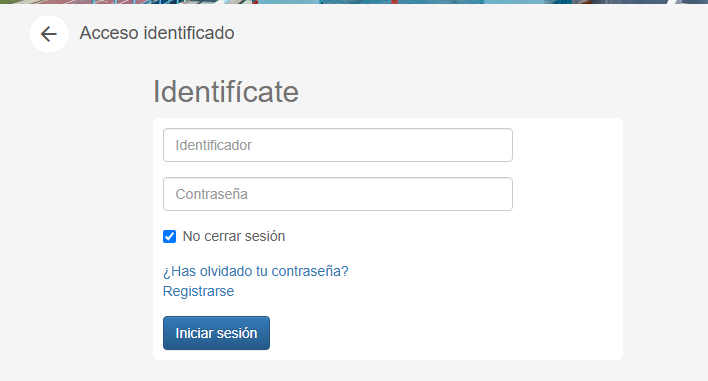 Formulario de acceso con el enlace Registrarse
